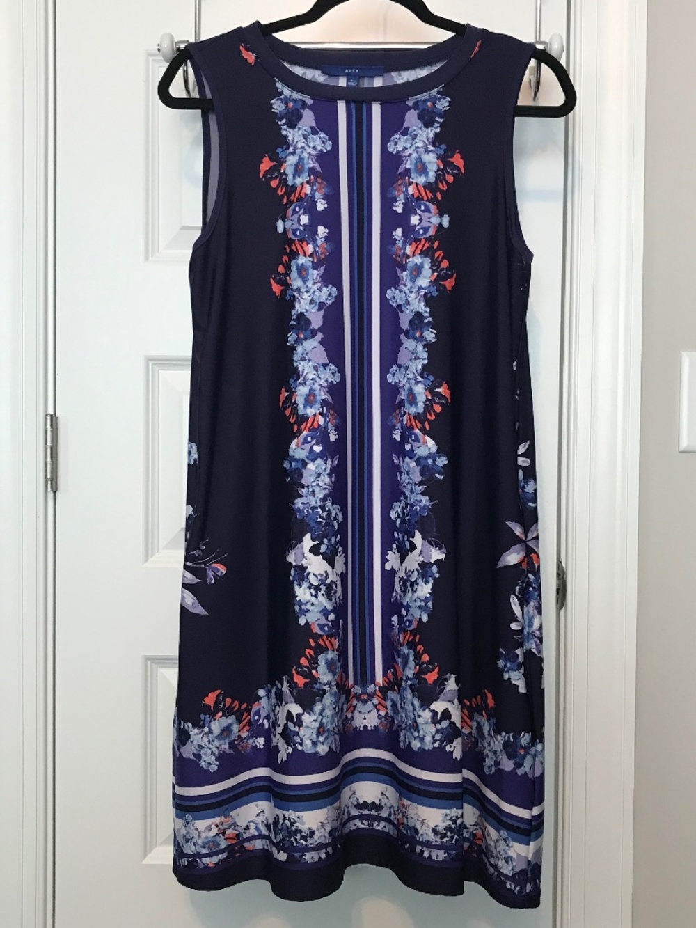 Apt. 9 blue & white striped floral sleeveless boat neck slip on midi dress (XL)